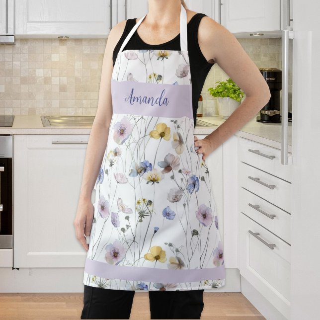 Pretty Watercolor Pansies Personalised Apron (Pretty Watercolor Pansies Personalized Apron)