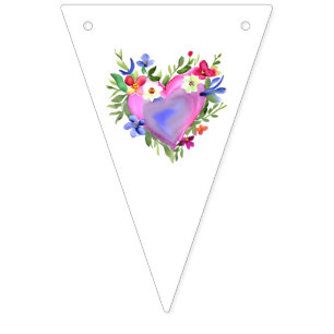 Pretty Watercolor Pastel Floral Hearts Bunting