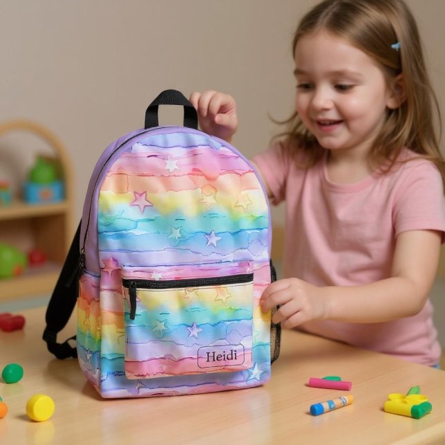 Pretty Watercolor Pastel Rainbow Stars Printed Backpack (Creator Uploaded)