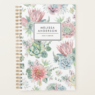 Pretty Watercolor Pastel Succulents Pattern Custom Planner