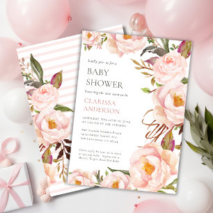 Pretty Watercolor Peony Garden Flowers Baby Shower Invitation