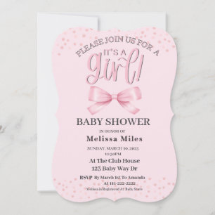 Pretty Watercolor Pink Bow Girl Baby shower  Invitation