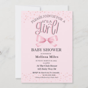 Pretty Watercolor Pink Bow Girl Baby shower  Invitation