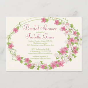 Pretty Watercolor Pink Floral Wreath Bridal Shower Invitation