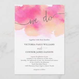 Pretty Watercolor Pink Peach Wedding Invitation