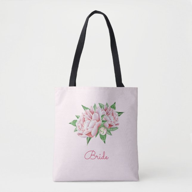 Pretty Watercolor Pink Peony Tote Bag (Front)