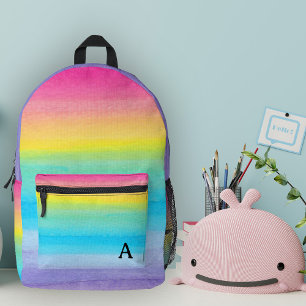  Pretty Watercolor Pink Rainbow Stripes Monogram  Printed Backpack