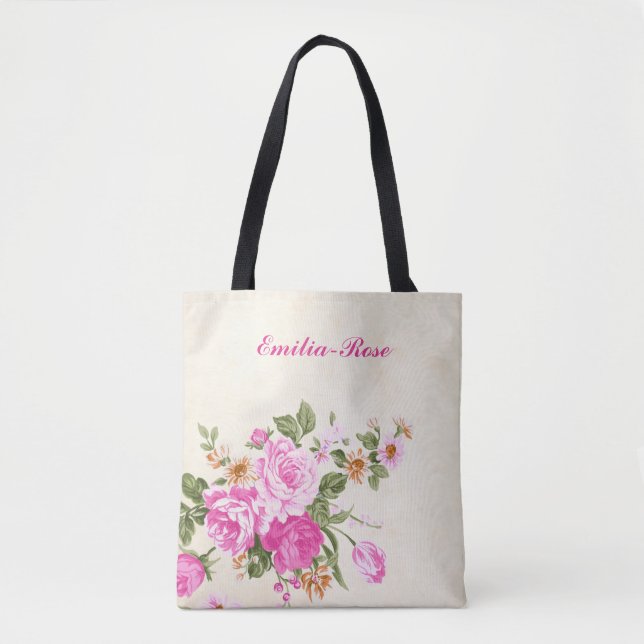 Pretty Watercolor Pink Roses Girly Floral Tote Bag (Front)