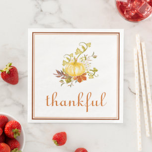 Pretty Watercolor Pumpkin Thankful Thanksgiving  Napkin
