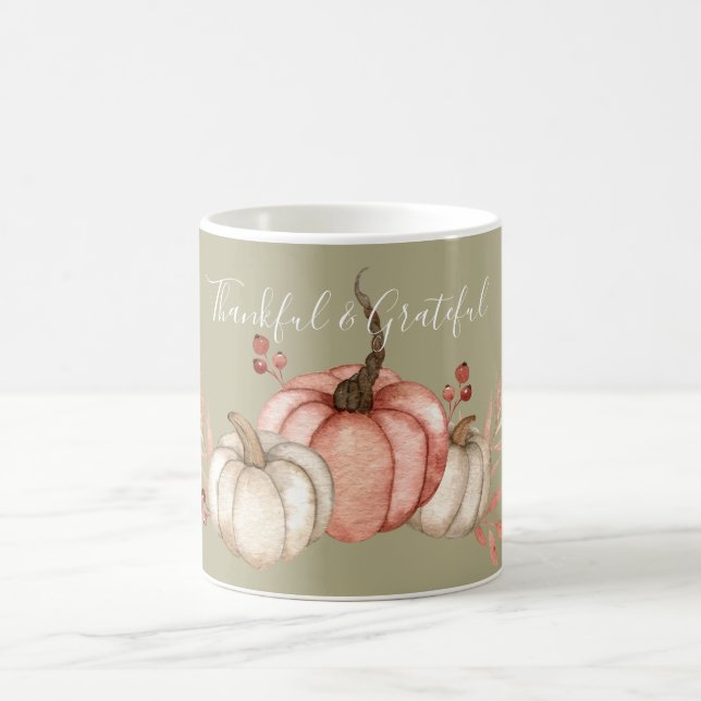 Pretty Watercolor Pumpkins on Sage  Coffee Mug (Center)