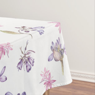 Pretty Watercolor Purple English Flowers Pattern Tablecloth