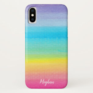 Pretty Watercolor Rainbow and Name iPhone X Case