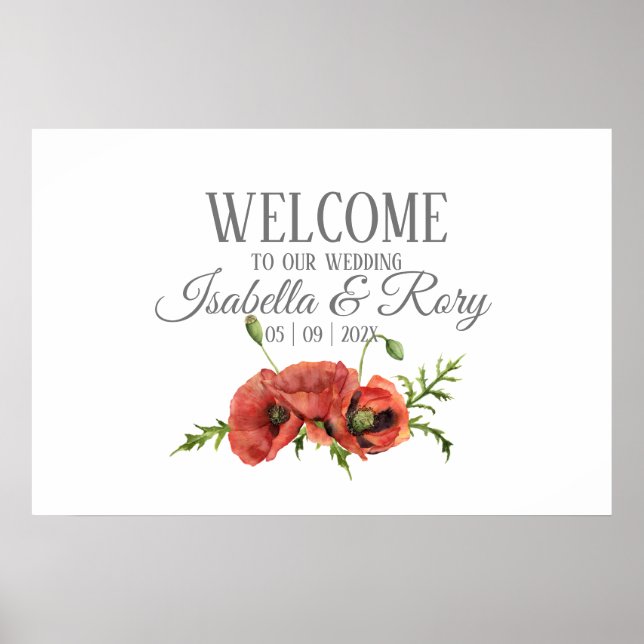 Pretty Watercolor Red Poppies Wedding  Poster (Front)
