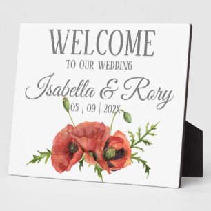 Pretty Watercolor Red Poppies Wedding Welcome Plaque