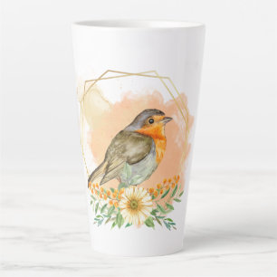 Pretty Watercolor Robin and Wildflowers  Latte Mug
