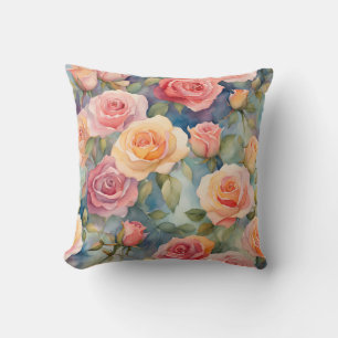 Pretty Watercolor Roses Floral Design Cushion