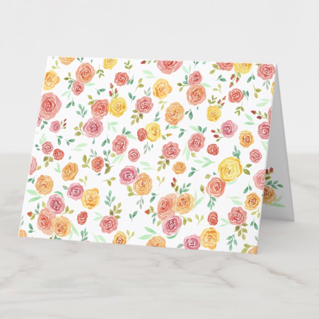 Pretty Watercolor Roses Pattern Blank Card (Creator Uploaded)