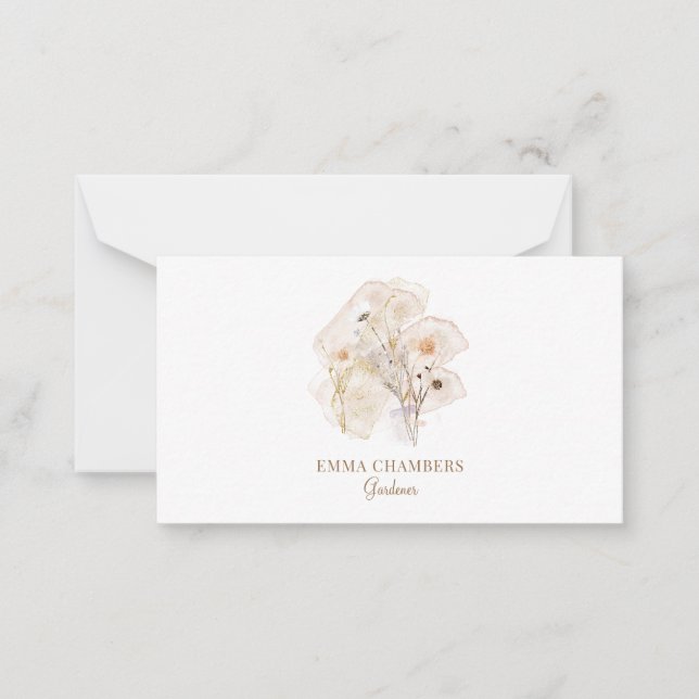 Pretty Watercolor Rustic Pressed Flowers Gardener Card (Front)