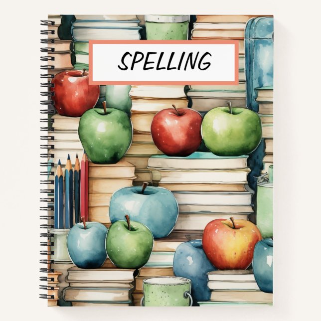 PRETTY WATERCOLOR SCHOOL BOOKS & APPLES (Front)