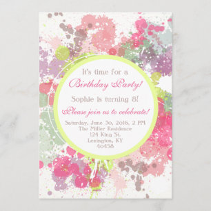 Pretty Watercolor Splat Birthday Party Invitation