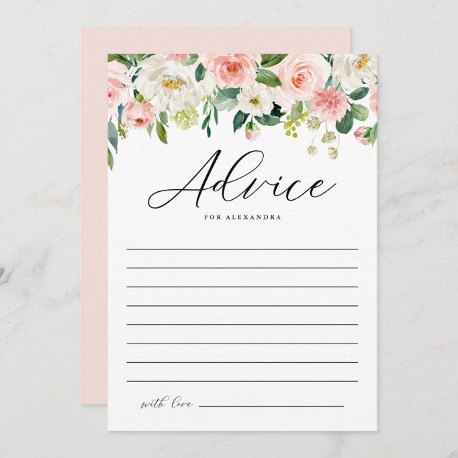 Pretty Watercolor Spring Flowers Bridal Shower Advice Card (Front/Back)