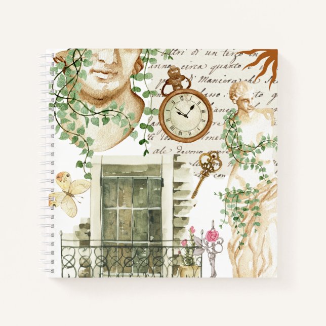 Pretty watercolor statue Collage background Notebook (Front)