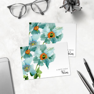 Pretty Watercolor Teal Poppies Personalised Note Card