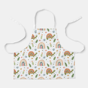 Pretty Watercolor Turtle and Rainbow Pattern Apron