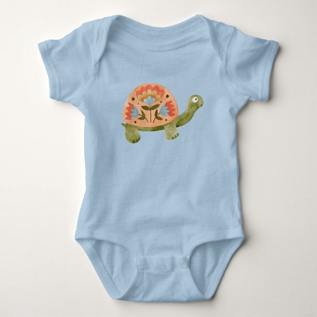 Pretty Watercolor Turtle Girls Baby Bodysuit (Front)