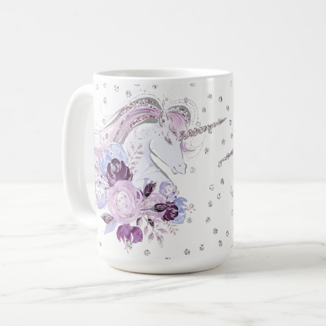 Pretty Watercolor Unicorn Duo Coffee Mug (Front Left)