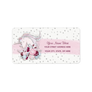 Pretty Watercolor Unicorn Pink & Silver Accents Label
