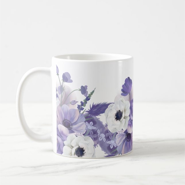 Pretty Watercolor Violet Floral Coffee Mug (Left)