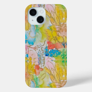 Pretty watercolor w gold accents iPhone 15 case