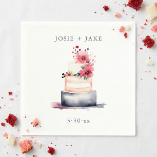 Pretty watercolor wedding cake napkin