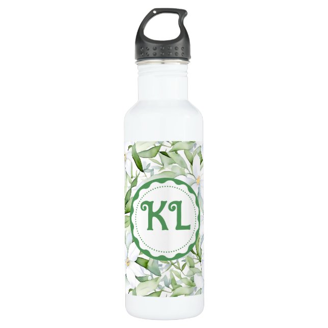 Pretty Watercolor White Flowers Personalised 710 Ml Water Bottle (Front)