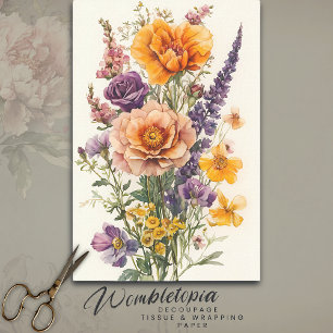 Pretty Watercolor Wildflower Bouquet Decoupage  Tissue Paper
