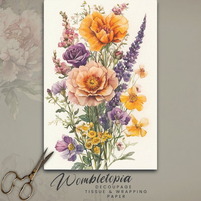 Pretty Watercolor Wildflower Bouquet Decoupage  Tissue Paper (Creator Uploaded)