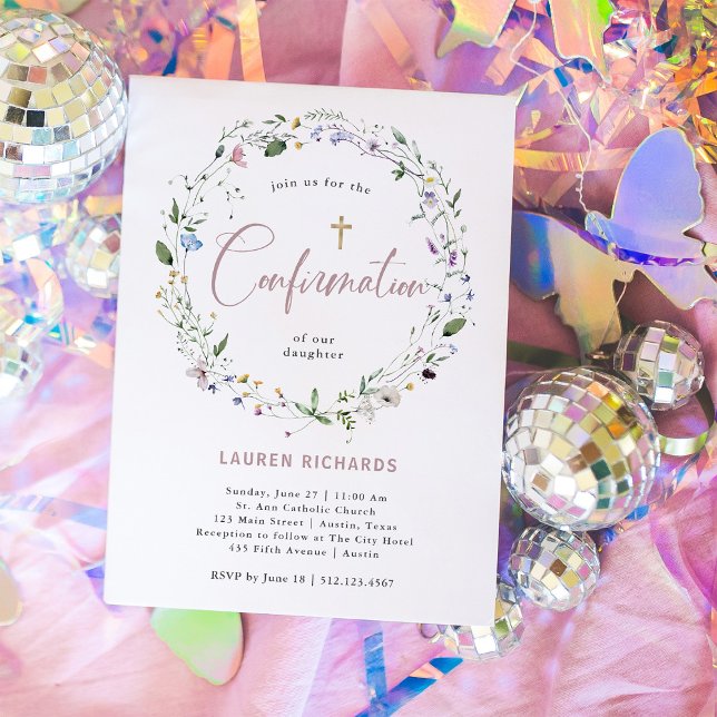 Pretty Watercolor Wildflower Wreath | Confirmation Invitation (Creator Uploaded)