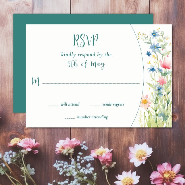 Pretty Watercolor Wildflowers Garden Wedding  RSVP Card (Pretty Watercolor Wildflowers Garden Wedding RSVP Card)