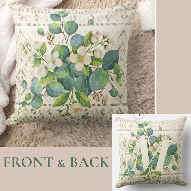 Pretty Watercolor Wildflowers Monogram Ivory Cushion (Creator Uploaded)