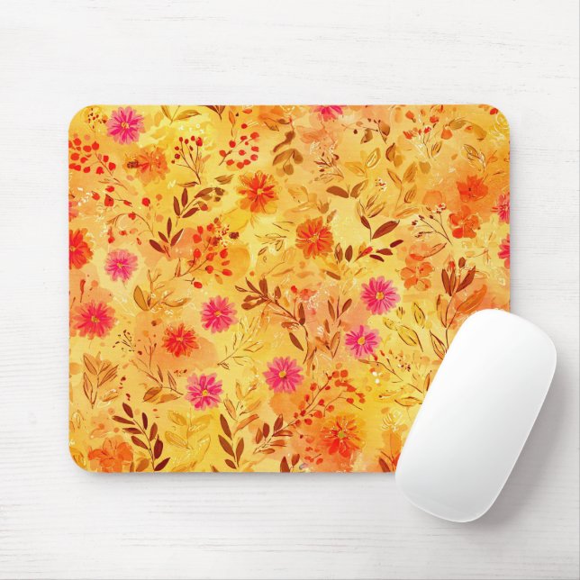 Pretty Watercolor Wildflowers Mouse Pad (With Mouse)
