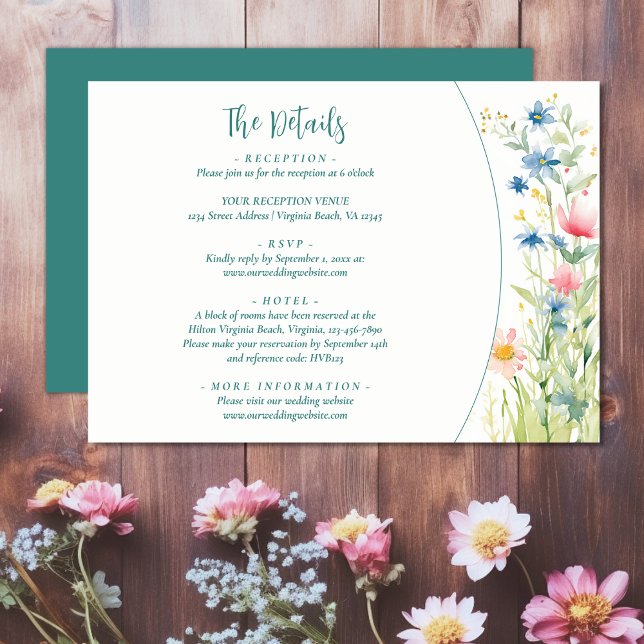 Pretty Watercolor Wildflowers Wedding Details Enclosure Card (Pretty Watercolor Wildflowers Wedding Details Enclosure Card)