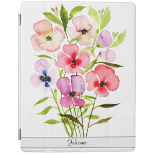Pretty Watercolor Wildflowers with Name iPad Cover