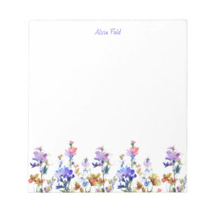 Pretty Watercolor Wildflowers your name Notepad