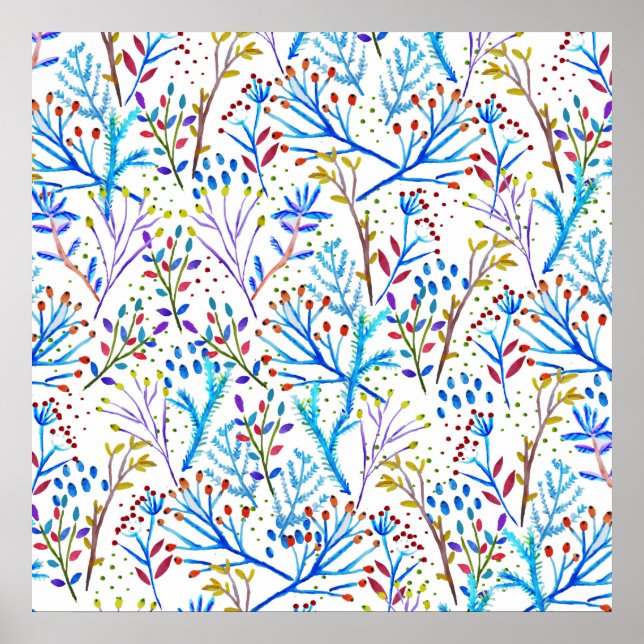 Pretty watercolor winter foliage pattern design poster (Front)