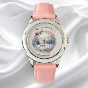 Pretty Watercolor Winter Snow Scene Personalised Watch