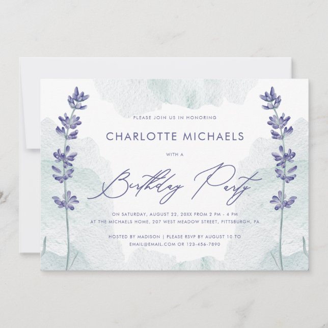 Pretty Watercolor with Script Birthday Party Invitation (Front)
