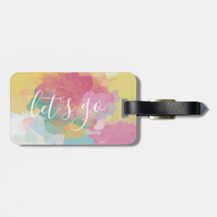 Pretty Watercolour Let's Go Quote luggage tag