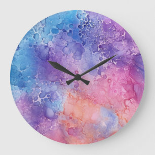 Pretty Watercolour Liquid Art Colourful Rain Drops Large Clock