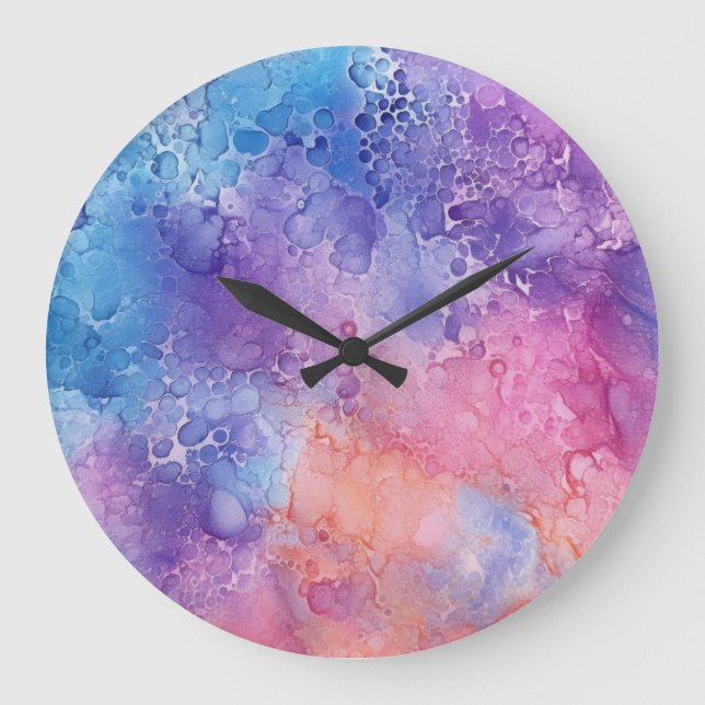 Pretty Watercolour Liquid Art Colourful Rain Drops Large Clock (Front)